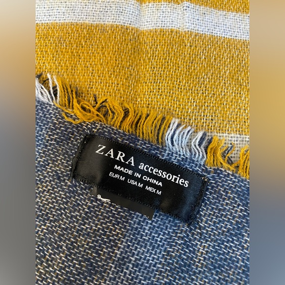 Zara Large Rectangular Scarf , Stripes 2 Tone Frayed Wrap - Picture 3 of 10